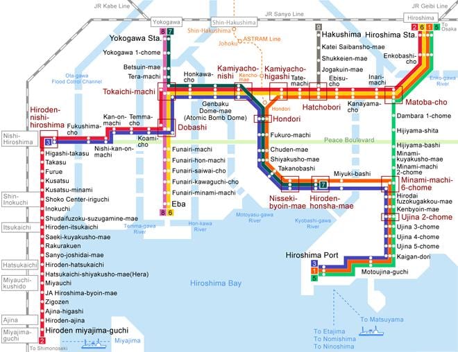 Mapa hirošima tramvají